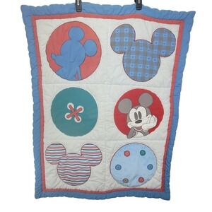 Vintage Disney Baby Quilt Crib Blanket Mickey Mouse Stitched‎ Thick 31"x40"